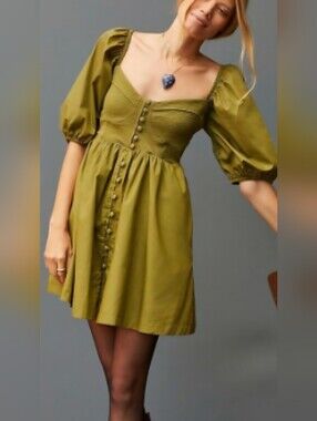 Maeve By Anthropologie | Puff-Sleeved Sweetheart Mini Dress | New W/ Tags $148
